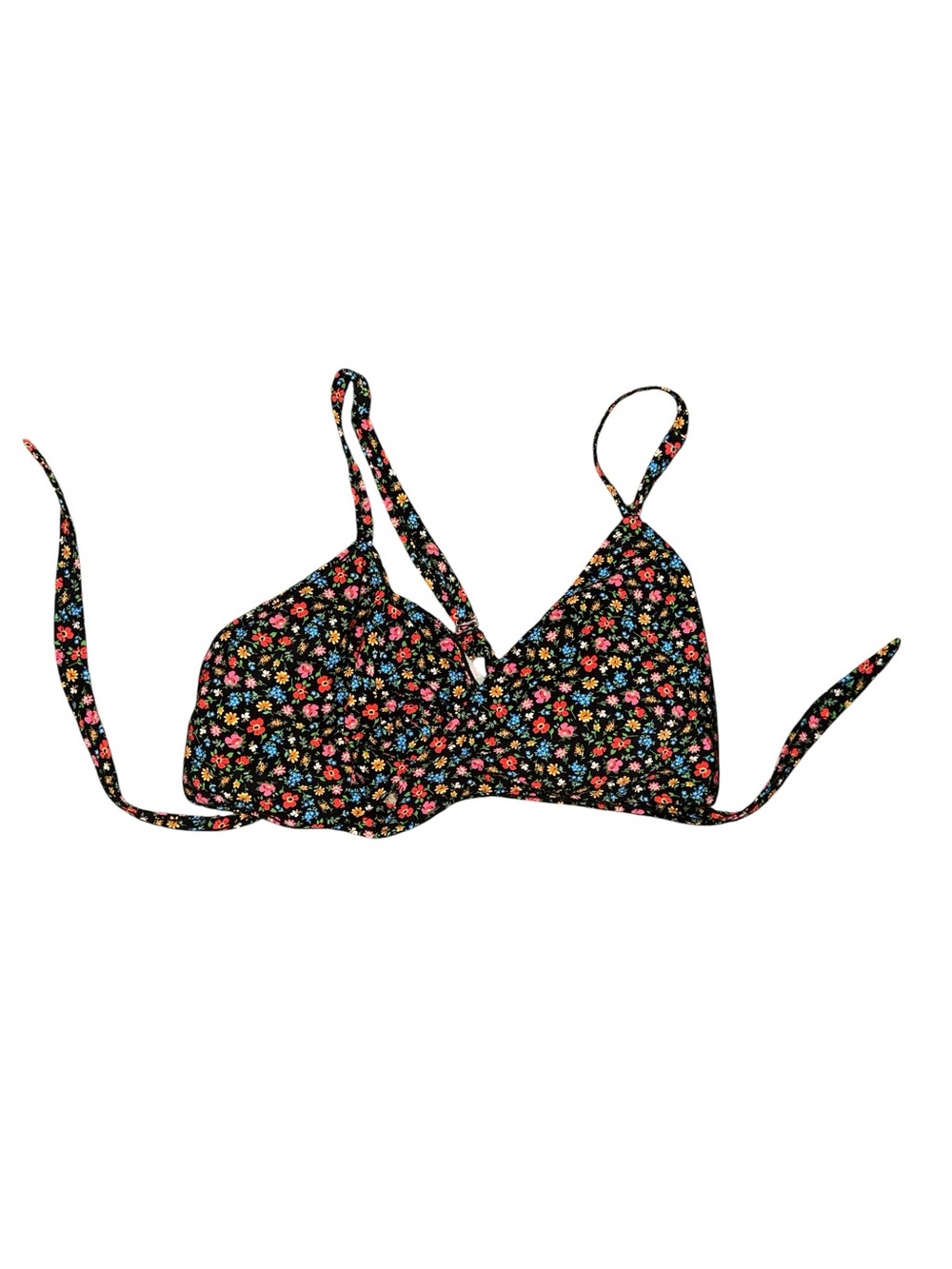 Moloko Womens Size Large Floral Triangle Black Multicolor Wrap Around Bikini Top